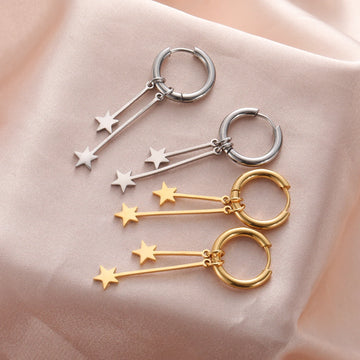 DAIIIBABYYY  -  Love Star Pendant Stainless Steel Earrings for Women's Girls Fashion Sweet Romantic Valentine's Day Gifts Jewelry Gifts